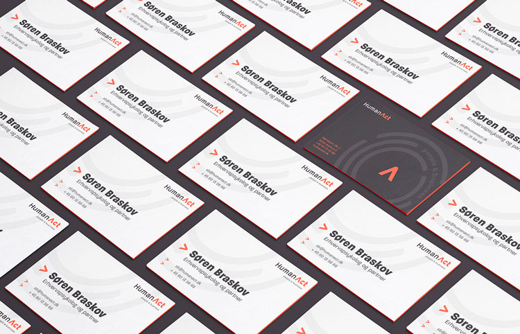 Eksempel på eksekveringen af HumanActs nye identitet - her anvendt på deres visitkort.